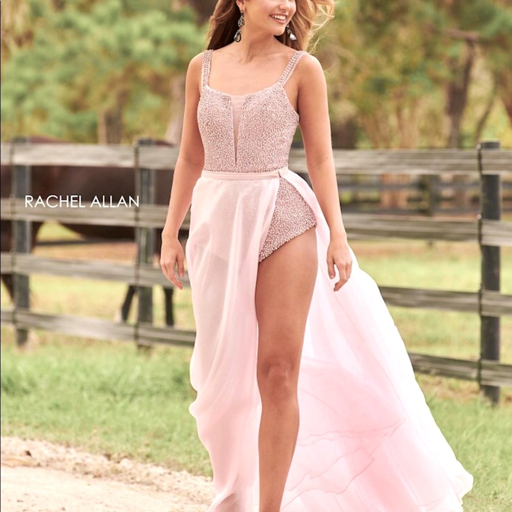 NWT Rachel Allan dress bodysuit romper jumpsuit blush pink Sz 10  pageant dress